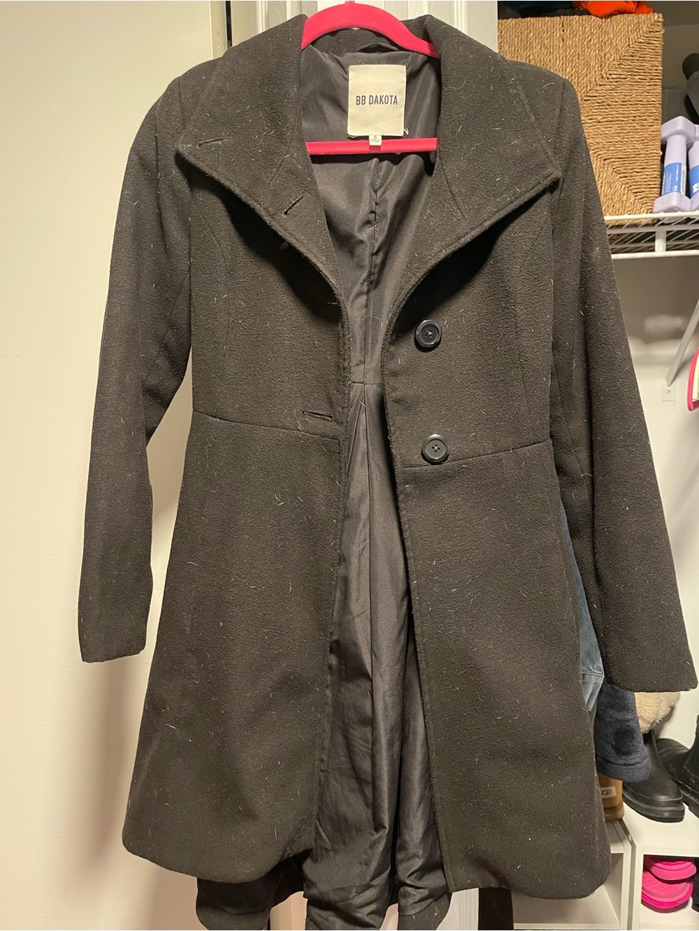 BB Dakota Black Wool-Blend Coat with Notch Collar